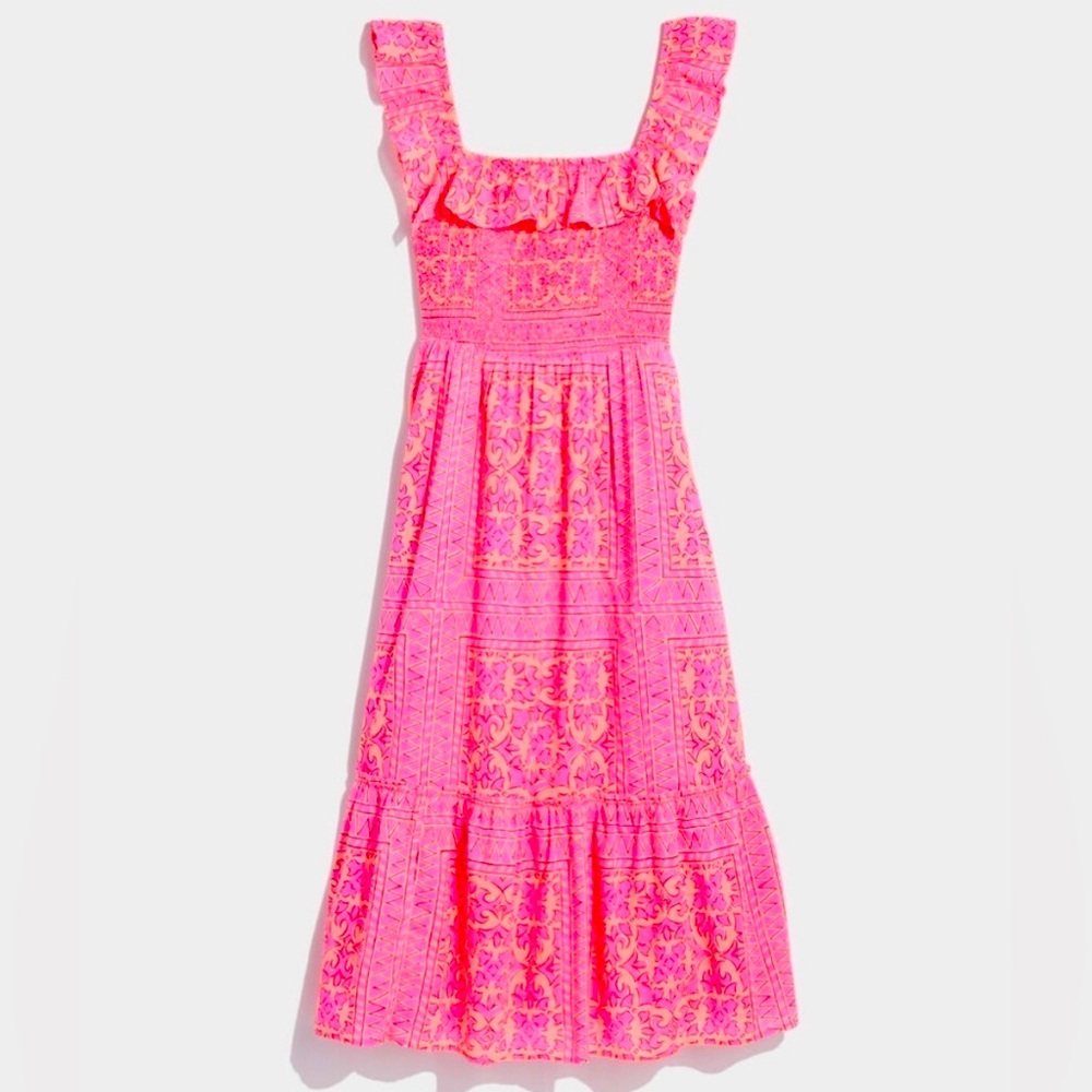 Women’s vineyard vines smocked midi dress neon